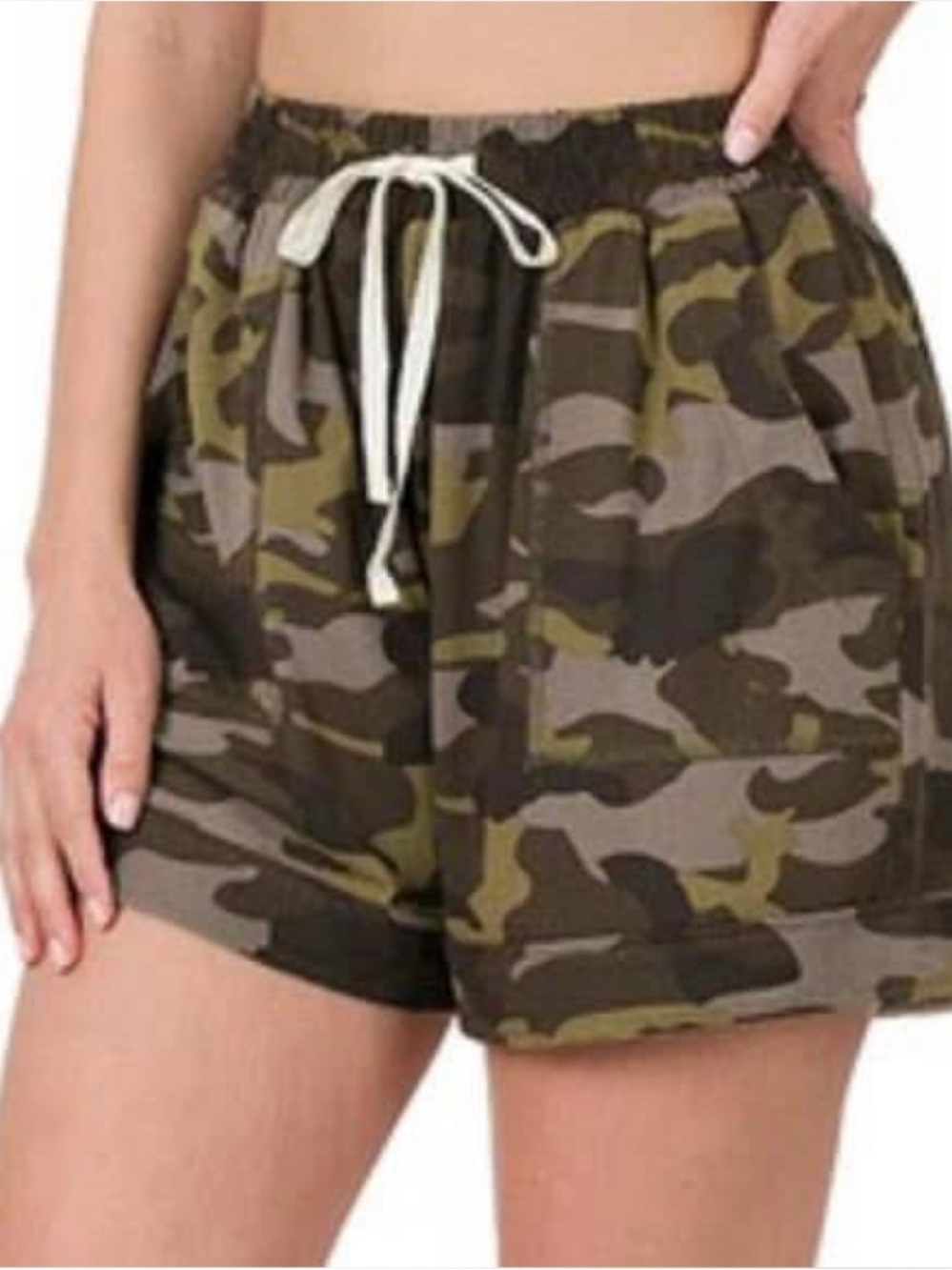 Zenana Outfitters Olive Camo Drawstring Shorts - Size- X-Large Soft Tom-boy